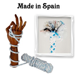 Polyester Rope Cord. Paracord. Braided High-Tenacity Nylon Cord. 8MM * 10M, Made in Spain. White with Blue