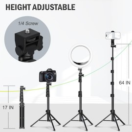 Liphisy 64” Tripod for Cell Phone & Camera, Phone Tripod with Remote and Phone Holder, Sturdy & Stable Height Adjustable Multi-Angle Shot Selfie Stick Tripod for Video Recording