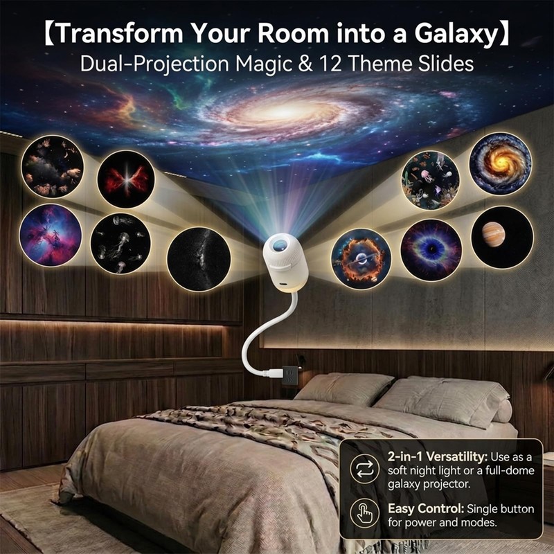 KoudHug 2-in-1 Galaxy Projector Night Light,USB Portable Starry Sky Night