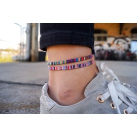 Made by Nami Surfer Anklet Set of 2 Women and Men - Thin Boho Hippie Ethnic Anklet - Handmade Beach Festival Accessories - Waterproof and Adjustable - 100% Ecologic. Cotton (multi & deep multi)