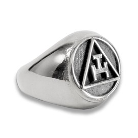 Silver Tone Stainless Steel - Freemason Royal Arch Symbol Ring - Triple Tau Chiseled Face Masonic Rings