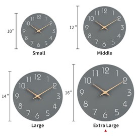 Mosewa Large Wall Clock 16 Inch Modern Flatwood Wall Clocks Silent Non-Ticking Battery Operated Wall Clock Decorative for Bedroom Living Room Kitchen Home Office Hotel(Gray)