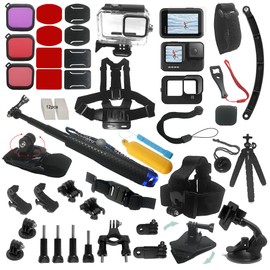 Action Camera Accessories Kit Black Accessory Bundle Waterproof Housing Case Filter Silicone Protector Lens Screen Tempered Glass Head Chest Strap Mount Set for Gopro11 Gopro10 HERO1