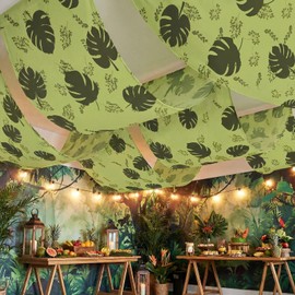 Moukeren 3 Pcs 36 ft Rainforest Palm Leaves Decorations for Vbs Jungle Tropical Safari Ceiling Hanging Decor with Ropes Hawaiian Luau Rainforest Jungle Party Banner for Summer Sunday School Classroom