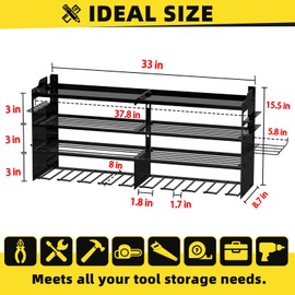 Power Tool Organizer Wall Mount with 8-Drill Holders-600Lbs Load Heavy Duty Metal 4-Layers Garage Storage & Organization Battery Tools Rack with Side Panels Utility Racks Workshop Gifts for Men