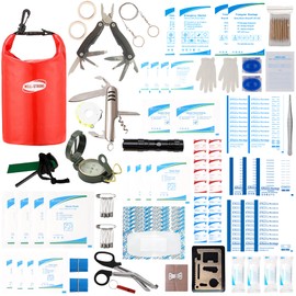 WELL-STRONG Waterproof Boat First Aid Kit - 3L Roll Top Emergency Medical Supplies for Kayaking, Marine Safety & Survival Gear with 234pcs Accessories Red