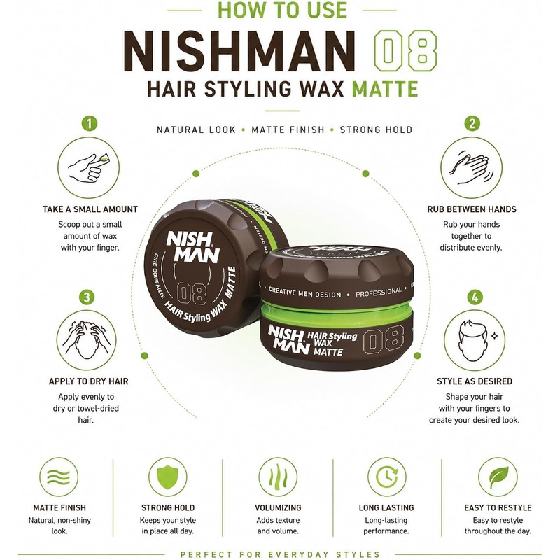 NISHMAN HAIR STYLING WAX MATTE 08 CIRE COIFFANTE 150ML