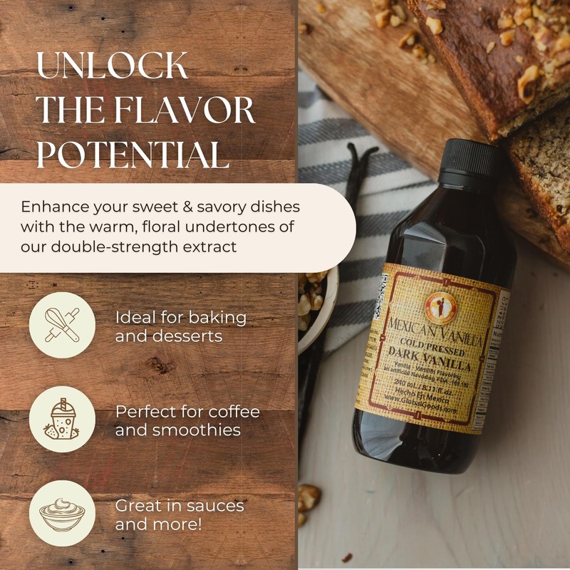 Pure Dark Mexican Vanilla Extract Gluten-Free Vanilla for Baking, Cakes,