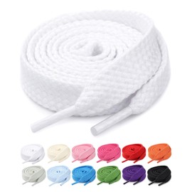 Stepace 5/8" Wide Fat Shoe Laces for Sneakers 2 Pairs Thick Shoelaces for Skate Shoes and Boots Flat Double Layer Cotton Laces Replacement (White,55Inches)