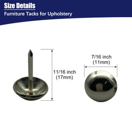Maozaa Upholstery Tacks, Furniture Tacks Nails for Upholstery Decorative, 100 pcs 7/16 Inch Upholstery Tacks for Furniture Sofa, Decorative Tacks Silver