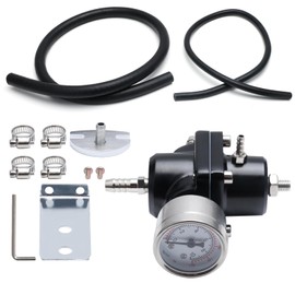 APIELE Adjustable Universal Fuel Pressure Regulator, Aluminum Gasoline Injection Pressure Regulator Kit with 0-140 PSI Gauge and Fuel Line Hose