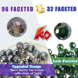 YINGLUBEN 70PCS Crystal Glass Beads for Jewelry Making, Crystal AB Color 10mm Round 96 Faceted Sparkling Glass Beads Bulk for Craft Necklace Bracelet Earring(Semi-BlackAB)