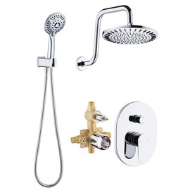 BRIGHT SHOWERS Shower Faucet Set, Shower System with Shower Valve Trim Kit, Double Handle Shower Fixture Rainfall Shower Head and 9-Setting Handheld Spray Combo, Valve Included, Chrome