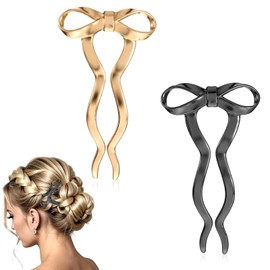ASOMI 2 Stück französische Bogen Haargabeln im Vintage-Stil für Damen, Groß U-förmige Hochsteckfrisuren-Haarnadeln aus Metall für langes, dickes Haar (gold, schwarz)