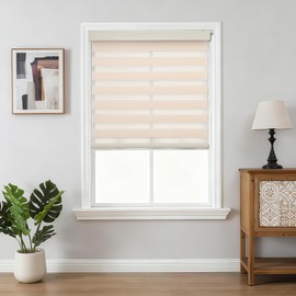 Joydeco No Drill Zebra Blinds for Windows, Cordless Day & Night Dual Sheer Roller Shades, Easy Installation, Free-Stop Lift System, Light Filtering Privacy Blinds for Home(Beige,46" W x 75" H)