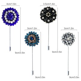kilofly 4 pc Men's Lapel Pin Rhinestone Crystal Wedding Suit Boutonniere Brooch
