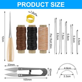 UOCAI Leather Thread Leather Needle Set, 13 Pieces Repair Sewing Kit, Leather Sewing Kit, Leather Needles Hand Leather Tool, Saddle Yarn Tear-Resistant Sewing Awl Needles Thimble, Leather Tools Set
