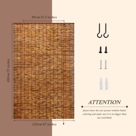 MOOKNAT 2 Pack 47" W x 71" H Retro Roll Up Shade for Windows Natural Reed Shades for Patio Window Shades