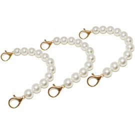 ANCLLO 3PCS DIY Round Imitation Pearl Bead Replacement Chain Strap, Handbag Chains Accessories, Short Handle Replacement with Metal Buckles, Pearl Chain Belt(26cm/10 Inches
