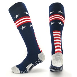 BUENWAZ Athletic Over the Calf Socks Patriotic Knee High Socks for Baseball Softball Football for Men Youth Boys Size 5-8 (Flag), Medium, (KH03)