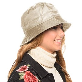 Adjustable Waterproof Bucket Rain Hat in Nylon, Easy to fold (Khaki)