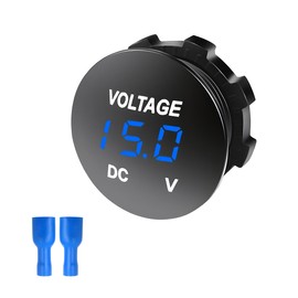 Gasedin DC 12-24 V Voltmeter Gauge, Mini Digital Display LED Voltage Meter Gauge with Round Panel, Waterproof Battery Monitor Indicator for Car Boat Marine Truck (Blue)