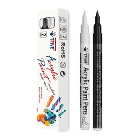 TFIVE White&Black Paint Marker Pens - 2 Pack Acrylic Permanent Marker, 0.7mm Extra Fine Tip Paint Pen for Art Projects, Drawing, Rock Painting, Ceramic, Glass, Wood, Plastic, Metal, Canvas DIY Crafts
