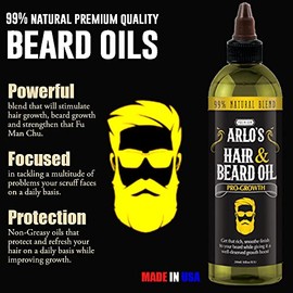 Arlo's Aceite Pro-Growth para Cabello y Barba 8 oz. - Aceite para el Crecimiento del Cabello y la Barba