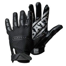 Battle Sports Triple Threat Wide Receiver Gloves - Adult & Youth Football Gloves - Ultra Stick Gloves - Adult 2X-Large, Black