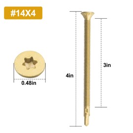 TNITRIB #14 x 4" Reamer Torx/Star Head Self-Drilling Wood to Metal Tek Screws - T-30 Head for Flatbeds, Trailers, or Wood to Steel Fastening (25 pcs), Brass
