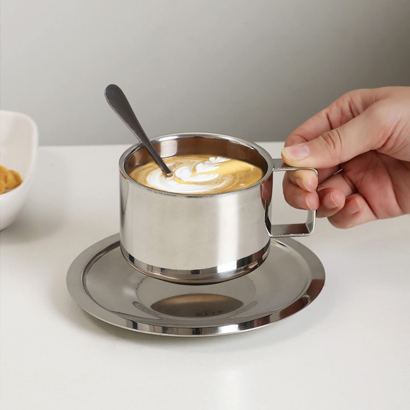 MUNEFE Stainless Steel Coffee Cup Set, Double Walled Espressos Cups,