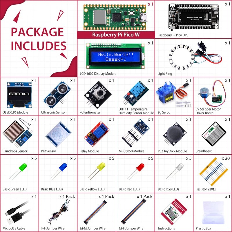 GeeekPi Ultimate Kit for Raspberry Pi Pico W with Headers,