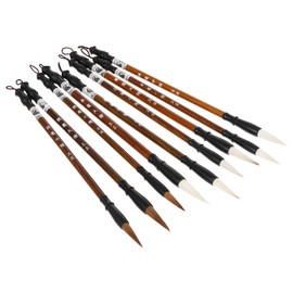 Chinese Calligraphy Writing Brush Japanese Sumi- e Painting Drawing Professional Chinese Kanji Art Ink Brush for Beginner Starter Light Brown 9pcs