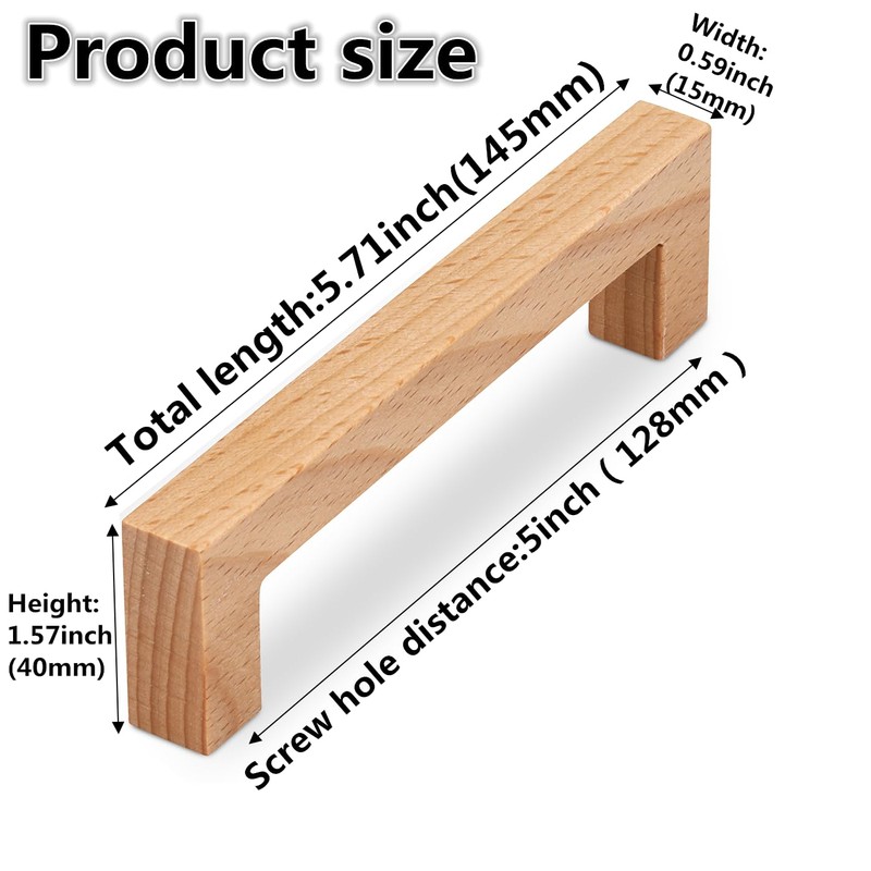 SYZOW 6 Pack Wooden Cabinet Handles Solid Wood Pulls Wooden