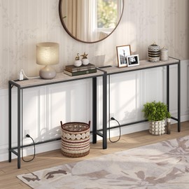MAHANCRIS Console Table, 2 Pack Narrow Sofa Table, 43.3” Entrance Table with Power Station, Behind Couch Table, for Living Room, Hallway, Entryway, Foyer, Greige and Black CTHG112E01S2