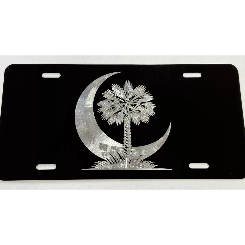 Diamond Etched Products Engraved SC Palmetto Palm Tree Moon Car