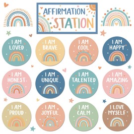Boho Affirmation Station Bulletin Board Set Rainbow Classroom Decor, Positive Mirror Growth Mindset Decoration, Inspirational Posters Affirmation Cutouts for Teacher School Supplies Door Wall Decor