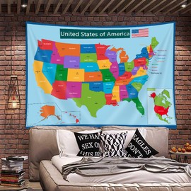 United State Map Tapestry, US Maps Tapestry for Kids Adults,Map of the United States Educational Posters Tapestry Wall Hanging for Preschool Playroom Classroom Bedroom Living Room Dorm 80X60 Inch