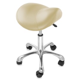 Saloniture Professional Ergonomic Saddle Stool, Cream - Adjustable Hydraulic Seat, Rolling Spa Salon Chair with Swivel Wheels