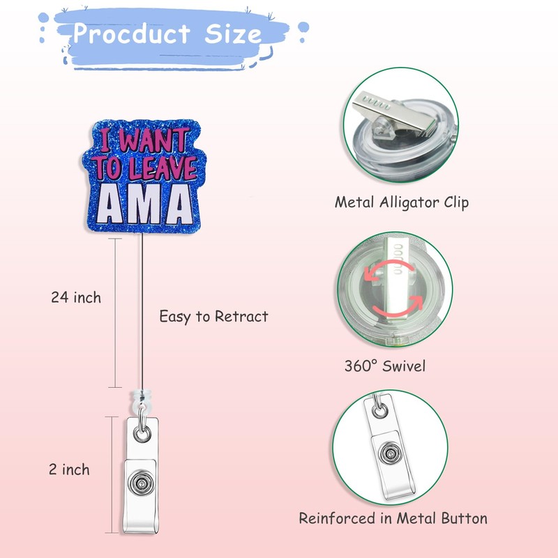 Hitluste Funny Badge Holder Retractable Cute I Want to Leave