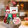 13Pieces Christmas Tiered Tray Decor,Believe Merry Christmas Wooden Signs&Buffalo Plaid