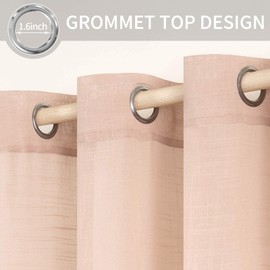 MIULEE 2 Panels Natural Linen Semi Sheer Window Curtains Elegant Solid Blush Pink Drapes Grommet Top Window Voile Panels Linen Textured Panels for Bedroom Living Room (52X84 Inch)