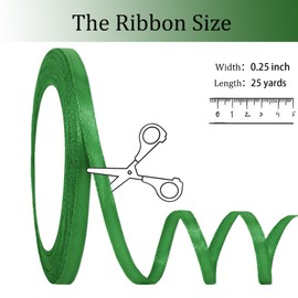 OMAIGAR Green Ribbon 1/4 Inch Width, Solid Satin Ribbons with 25 Yards Length Silk Fabric for Gift Wrapping or Wedding Party Birthday Decoration - Green,1/4 Inch x 25 Yards
