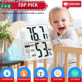 Antonki 2 Pack Room Thermometer for Home, Indoor Hygrometer Humidity Meter Gauge, Digital Temperature and Humidity Sensor Monitor for House, Terrarium, Incubator, Greenhouse - Battery Included