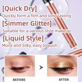 ONarisae Eyeshadow liquid Glitter Long Lasting Pigments Metals Gloss Shimmer Eyeshadow Glow Eye Makeup (Rosegold)