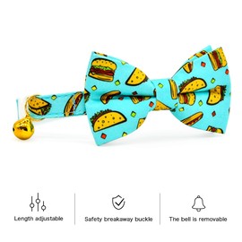 Taco Cat Collar Bow Tie, Breakaway Safety Collar, Wedding/Birthday Cat Accessories, Adjustable Bowtie, Removable Jingle Bell