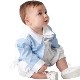 Baby Boys Diamond Christening Romper Suit Outfit (6-9 Months, Blue)