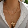 3-Layer Cross Necklace Set, Gold-Tone Chain with Crystal Pendants, Religious