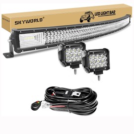 SKYWORLD 7D 52 inch 675 W Off Road Curved LED Light Bar 12V 24V,4in 2x36W Spot Led Bar/Work Lights Car Lighting Boat Lightbar with Wiring Harness Kit for Car SUV UTV Tractor Truck 4x4 4WD