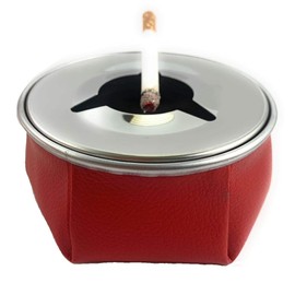 Butt Bat Stainless Windproof Faux Leather Bean Bag Sandbag Ashtray Non Stitched, Red